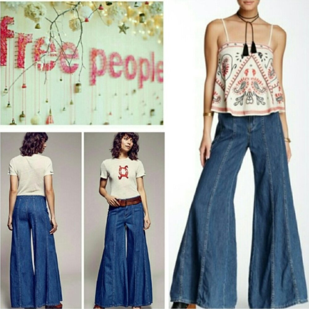 Free People Gilmore Wide Leg Denim Jeans - Picture 1 of 10